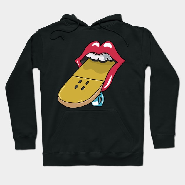 Glossy red lips skateboard tongue Skateboarding Hoodie by Mesyo